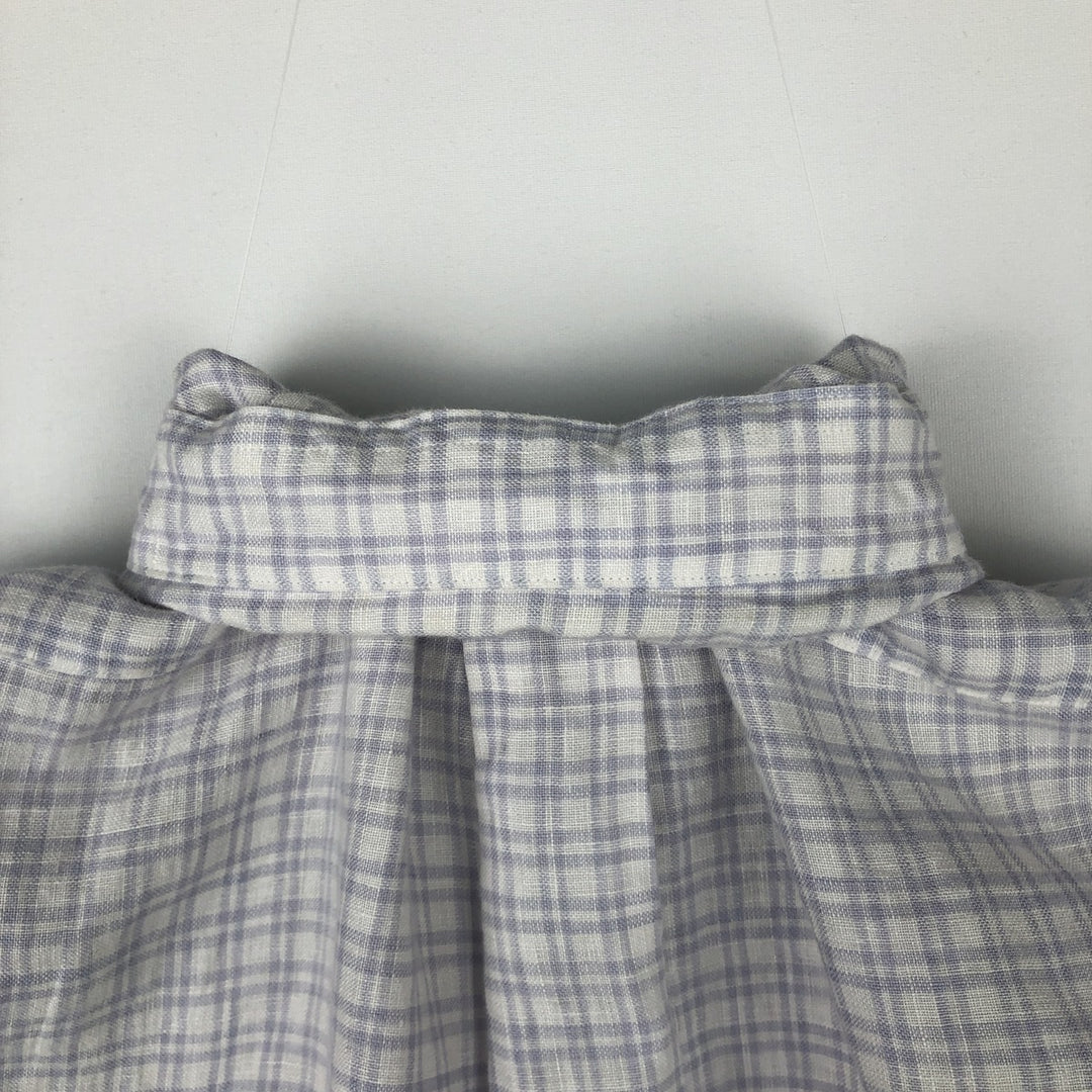 Brooks Brothers 1818 REGENT Check Pattern Short-Sleeve Linen Button-Down Shirt (Men's Size S) linen white type Vintage Second Hand