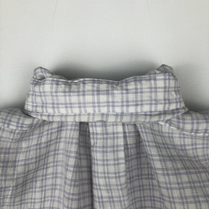 Brooks Brothers 1818 REGENT Check Pattern Short-Sleeve Linen Button-Down Shirt (Men's Size S) linen white type Vintage Second Hand