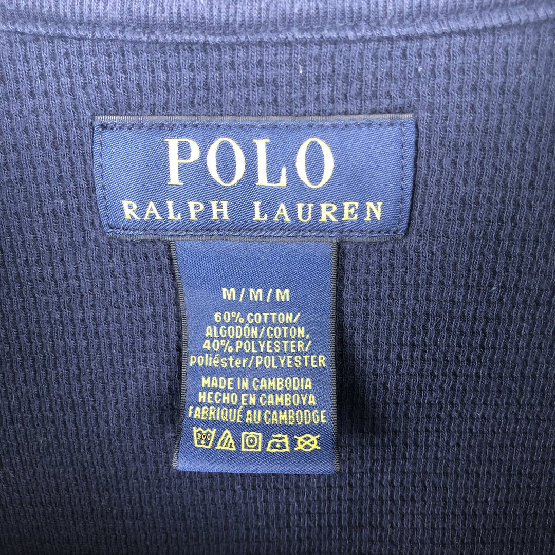 Ralph Lauren POLO RALPH LAUREN Thermal Long-Sleeve T-Shirt, Honeycomb Pattern, Men's Size M (equivalent) cotton navy blue type Vintage Second Hand