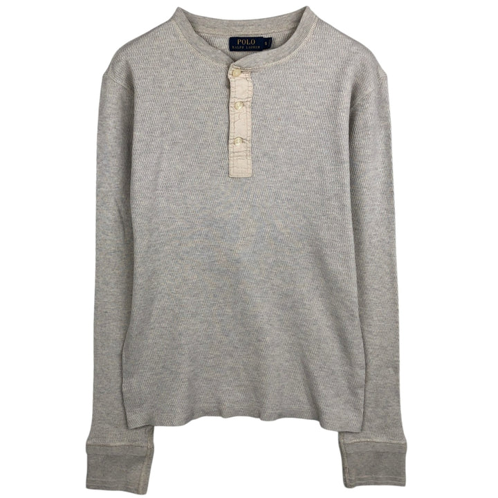 Ralph Lauren POLO RALPH LAUREN Henley Neck Thermal Long-Sleeve T-Shirt, Honeycomb Pattern, Men's Size S (approx.) cotton gray type Vintage Second Hand