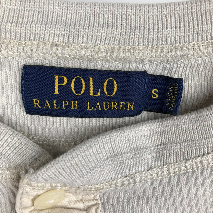 Ralph Lauren POLO RALPH LAUREN Henley Neck Thermal Long-Sleeve T-Shirt, Honeycomb Pattern, Men's Size S (approx.) cotton gray type Vintage Second Hand
