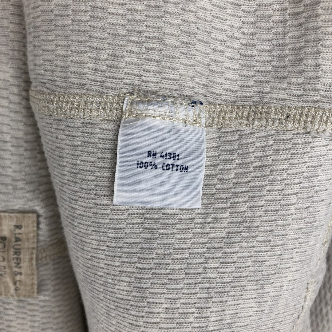 Ralph Lauren POLO RALPH LAUREN Henley Neck Thermal Long-Sleeve T-Shirt, Honeycomb Pattern, Men's Size S (approx.) cotton gray type Vintage Second Hand