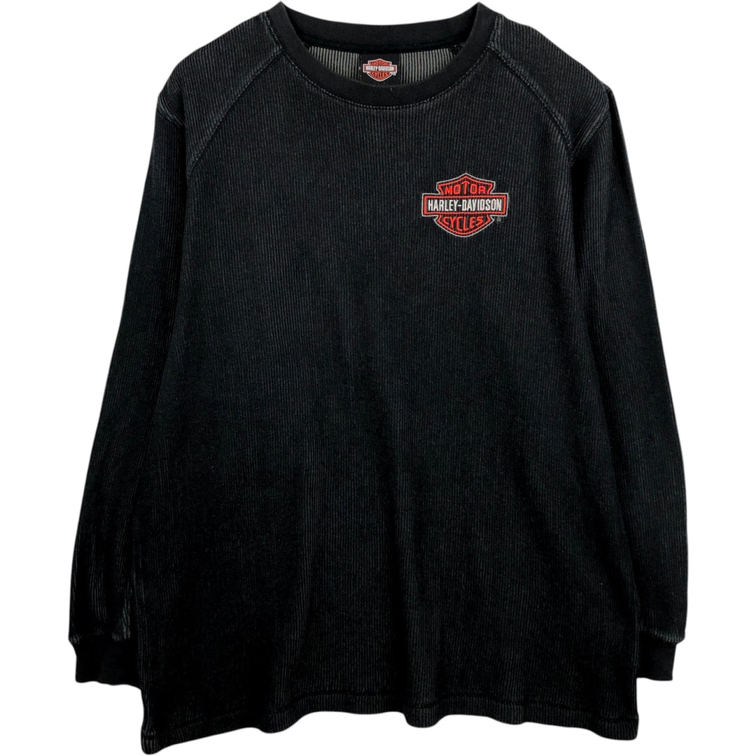 Harley-Davidson Rib-Knit Thermal Long-Sleeve T-Shirt, Men's Size L (approx.) cotton Charcoal Vintage Second Hand