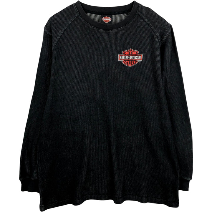 Harley-Davidson Rib-Knit Thermal Long-Sleeve T-Shirt, Men's Size L (approx.) cotton Charcoal Vintage Second Hand