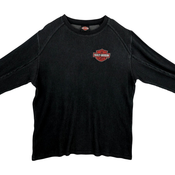 Harley-Davidson Rib-Knit Thermal Long-Sleeve T-Shirt, Men's Size L (approx.) cotton Charcoal Vintage Second Hand