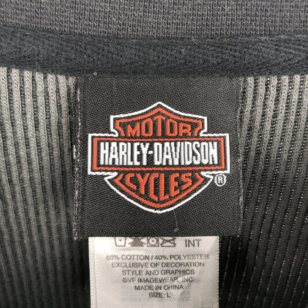 Harley-Davidson Rib-Knit Thermal Long-Sleeve T-Shirt, Men's Size L (approx.) cotton Charcoal Vintage Second Hand