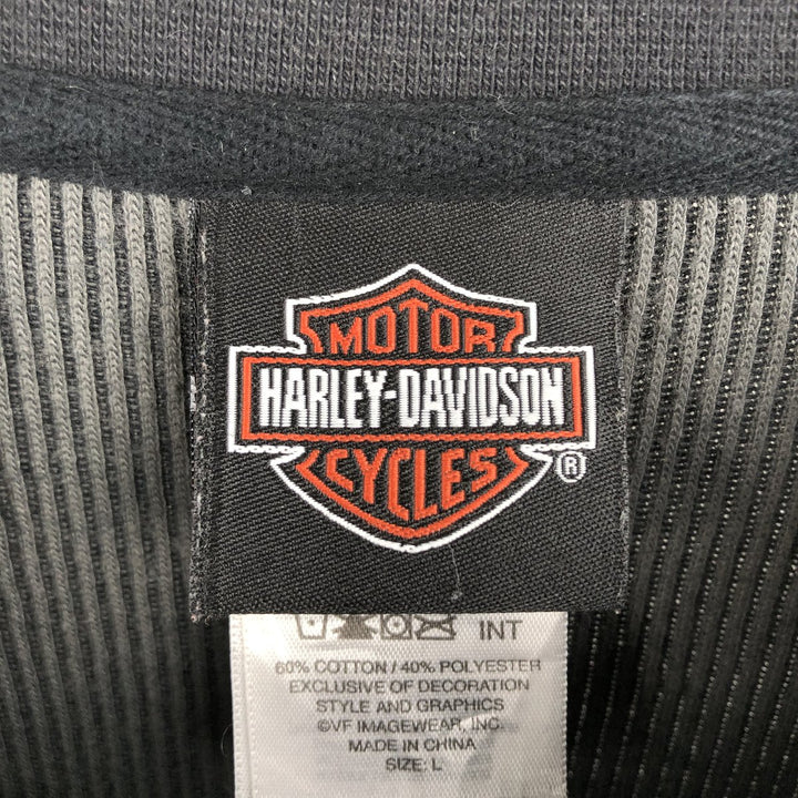 Harley-Davidson Rib-Knit Thermal Long-Sleeve T-Shirt, Men's Size L (approx.) cotton Charcoal Vintage Second Hand
