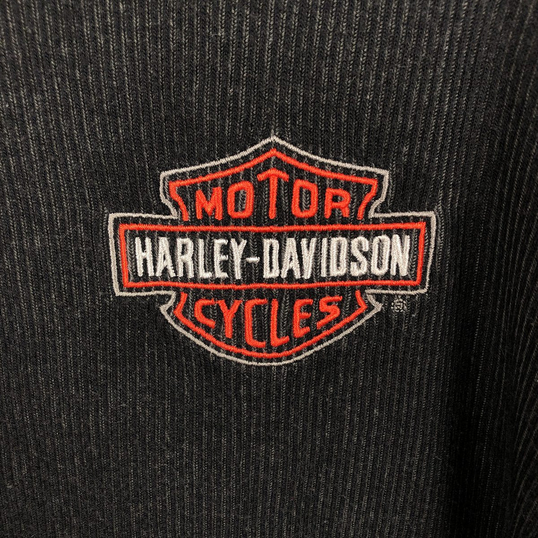 Harley-Davidson Rib-Knit Thermal Long-Sleeve T-Shirt, Men's Size L (approx.) cotton Charcoal Vintage Second Hand