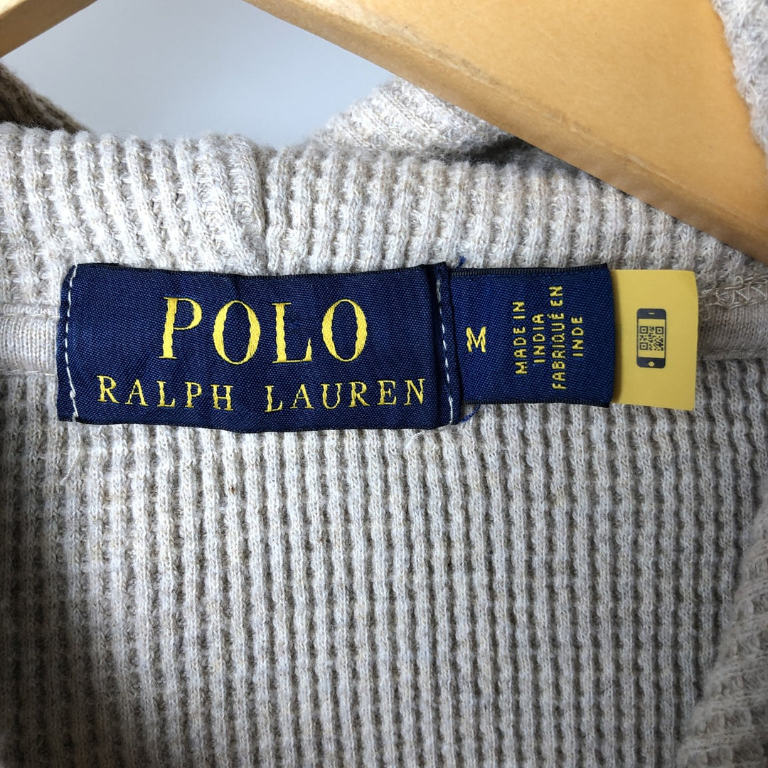 Ralph Lauren POLO RALPH LAUREN SLEEPWEAR Hooded Thermal Long-Sleeve T-Shirt, Men's Size M (approx.) cotton Beige type Vintage Second Hand