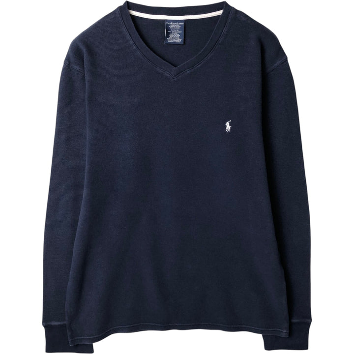 Ralph Lauren POLO RALPH LAUREN SLEEPWEAR V-neck Thermal Long-Sleeve T-shirt, Waffle Knit, Men's Size XL (approx.) cotton navy blue type Vintage Second Hand