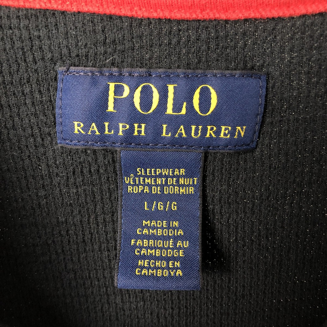 Ralph Lauren POLO RALPH LAUREN SLEEPWEAR Thermal Long T-shirt Honeycomb Men's L size cotton black type Vintage Second Hand