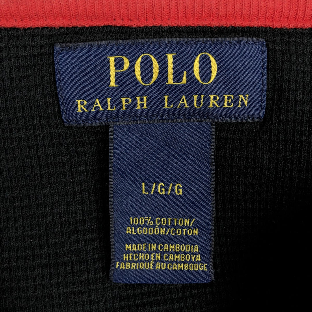 Ralph Lauren POLO RALPH LAUREN Thermal Ron T Waffle Men's L size cotton black type Vintage Second Hand
