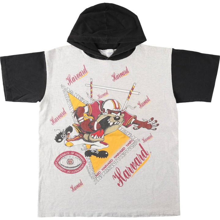 90'S College Ware Harvard University Looney Tunes Character Print T-Shirt, Made in USA, Men's XL equivalent, Vintage cotton gray type Vintage Second Hand