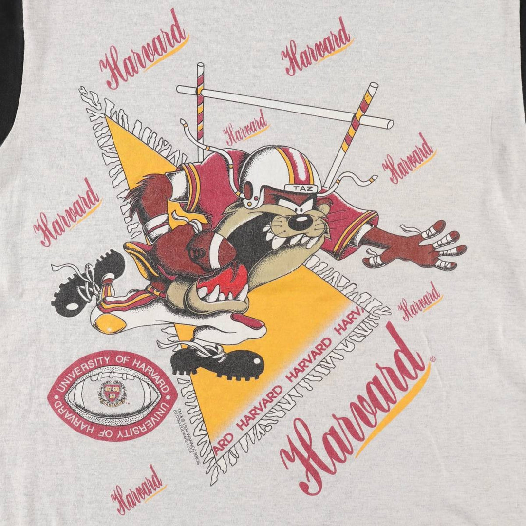 90'S College Ware Harvard University Looney Tunes Character Print T-Shirt, Made in USA, Men's XL equivalent, Vintage cotton gray type Vintage Second Hand