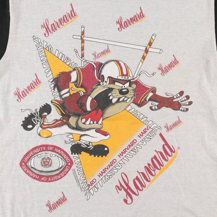 90'S College Ware Harvard University Looney Tunes Character Print T-Shirt, Made in USA, Men's XL equivalent, Vintage cotton gray type Vintage Second Hand