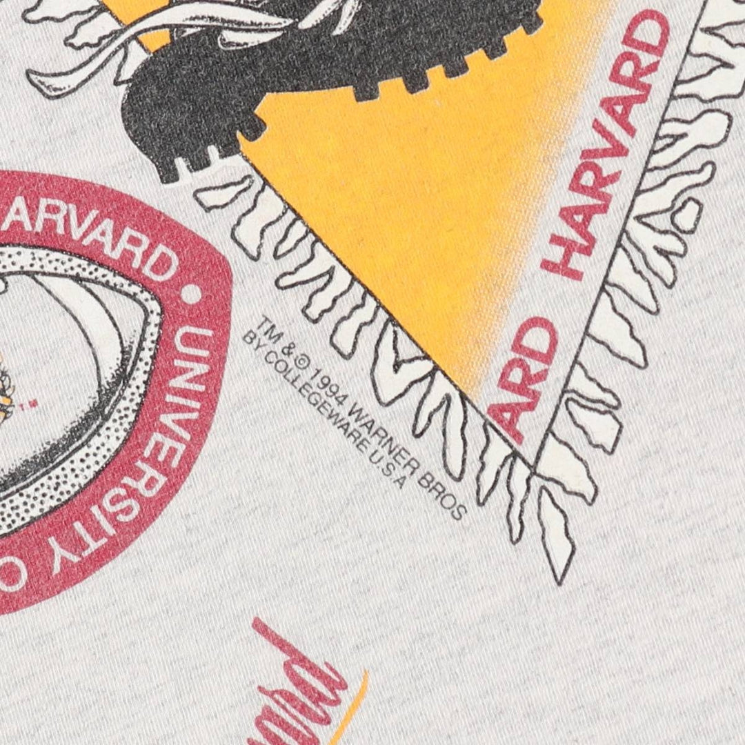 90'S College Ware Harvard University Looney Tunes Character Print T-Shirt, Made in USA, Men's XL equivalent, Vintage cotton gray type Vintage Second Hand