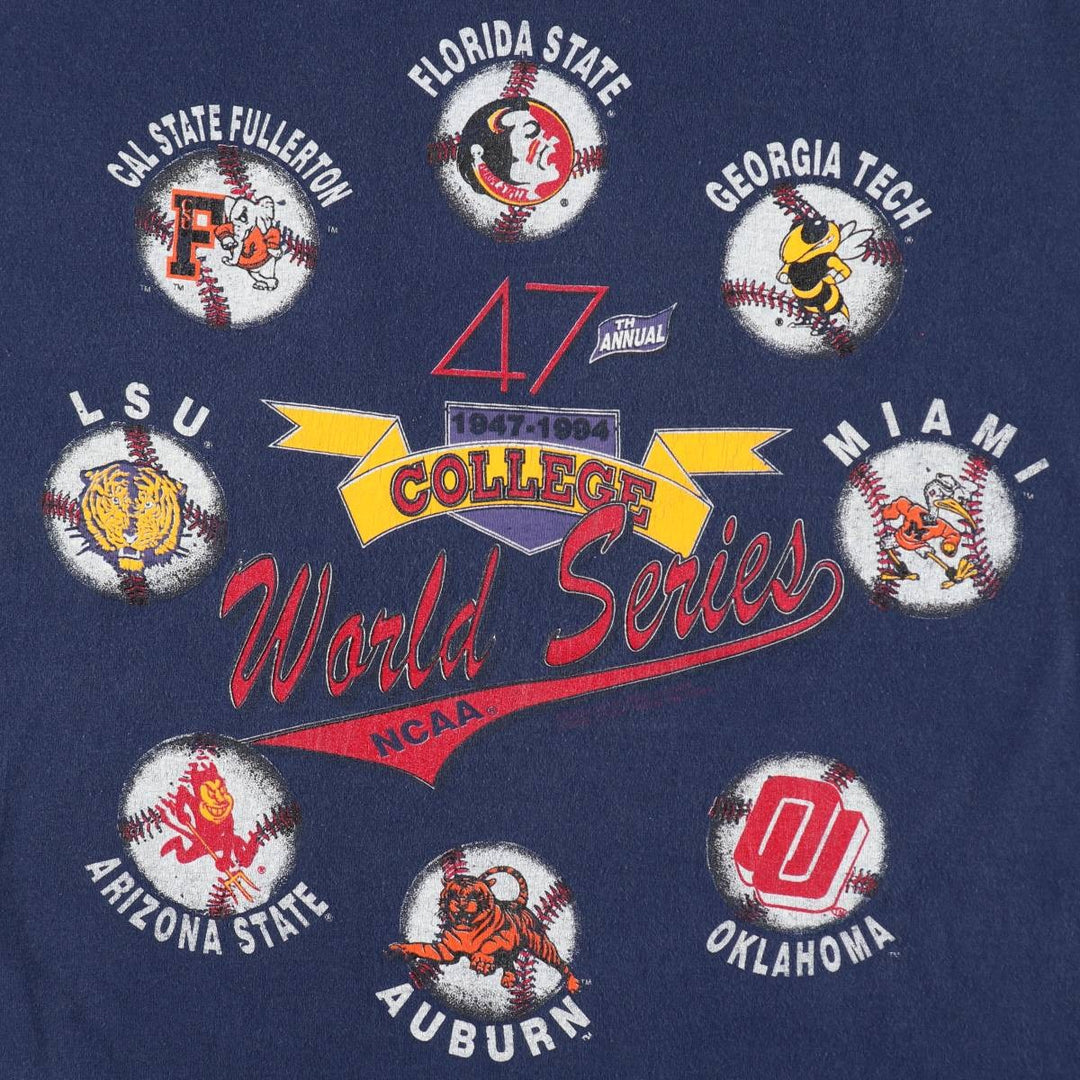 90'S PLAYERZ 47TH NCAA COLLEGE WORLD SERIES College T-Shirt, Made in USA, Men's XL equivalent, Vintage cotton navy blue type Vintage Second Hand