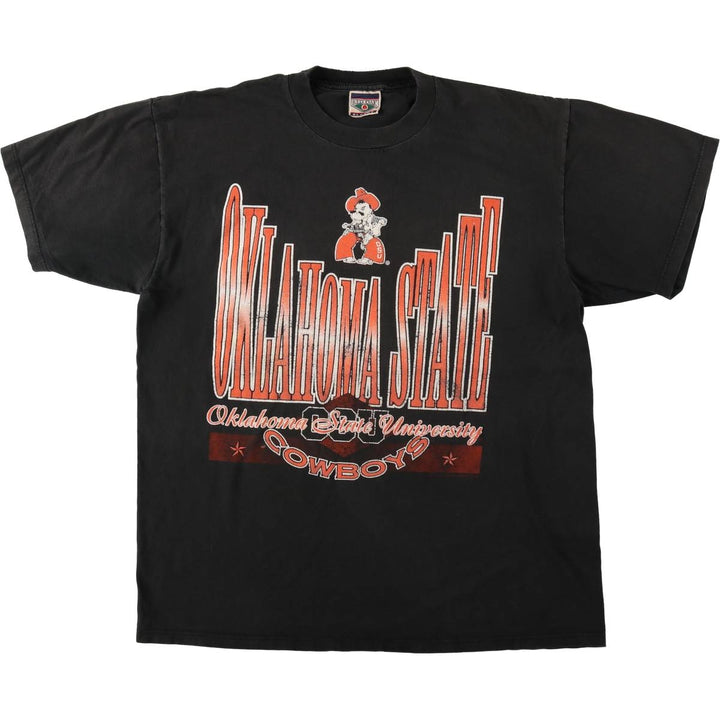 90s-era RED OAK College T-shirt, Made in USA, Men's XL equivalent, Vintage cotton black type Vintage Second Hand