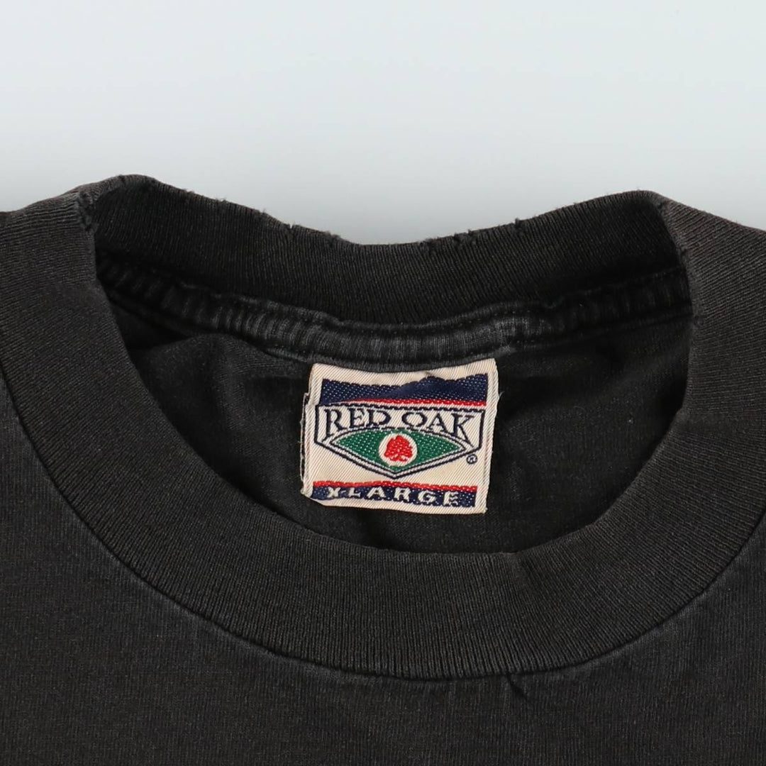 90s-era RED OAK College T-shirt, Made in USA, Men's XL equivalent, Vintage cotton black type Vintage Second Hand