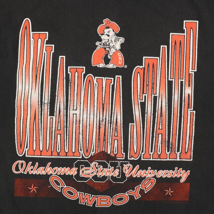 90s-era RED OAK College T-shirt, Made in USA, Men's XL equivalent, Vintage cotton black type Vintage Second Hand