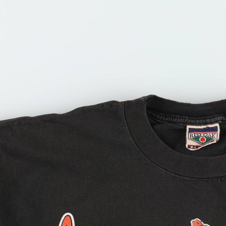 90s-era RED OAK College T-shirt, Made in USA, Men's XL equivalent, Vintage cotton black type Vintage Second Hand