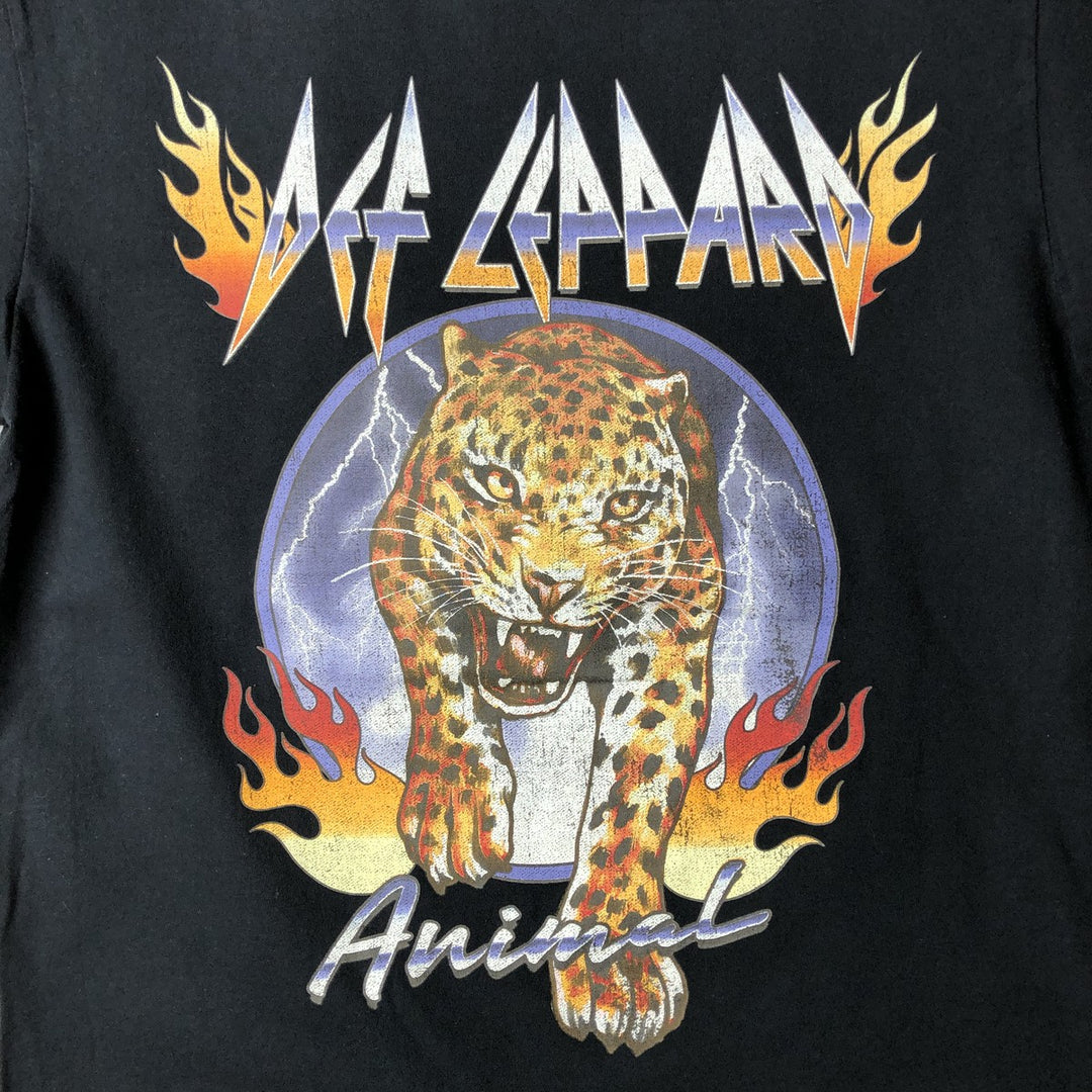 DEF LEPPARD Leopard Pattern Band T-shirt Band Tee Men's M size cotton black type Vintage Second Hand