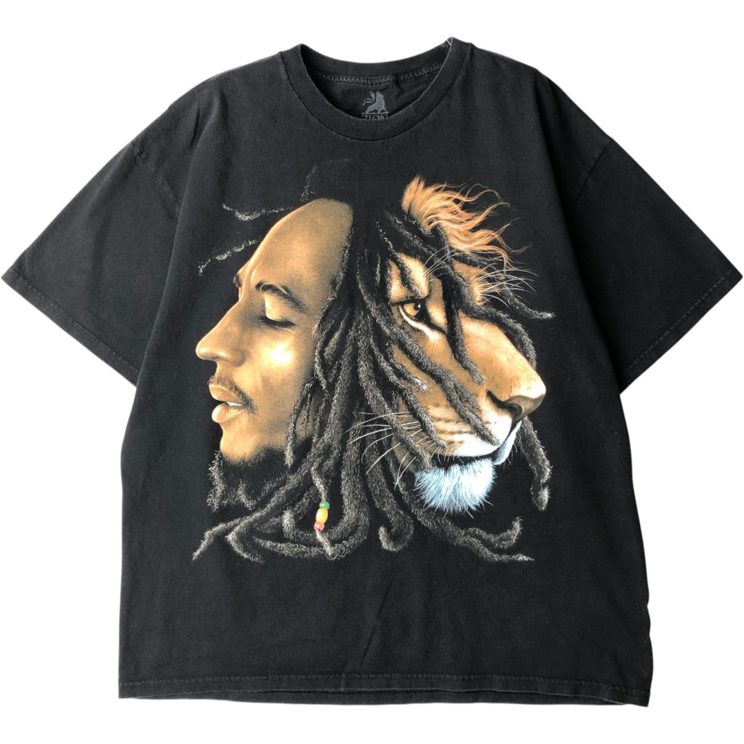 ZION (ZION) Bob Marley Animal Pattern Band T-Shirt (Men's XL equivalent) cotton black type Vintage Second Hand