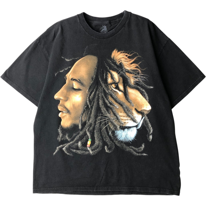 ZION (ZION) Bob Marley Animal Pattern Band T-Shirt (Men's XL equivalent) cotton black type Vintage Second Hand