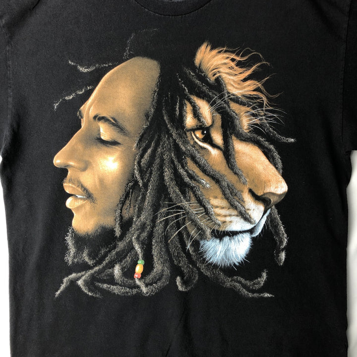 ZION (ZION) Bob Marley Animal Pattern Band T-Shirt (Men's XL equivalent) cotton black type Vintage Second Hand