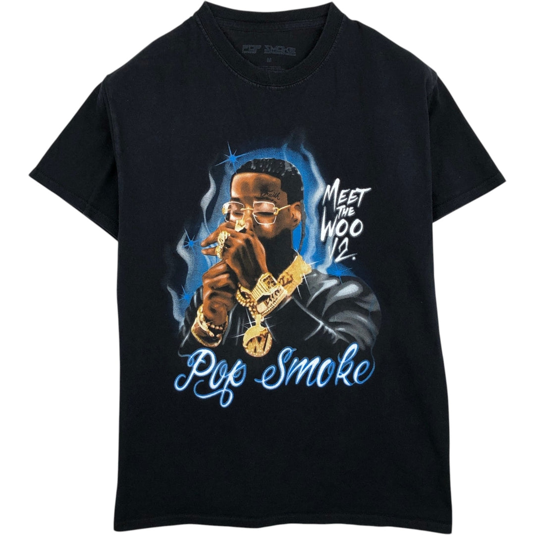 POP SMOKE Rap T-shirt, Men's M size unclear black type Vintage Second Hand