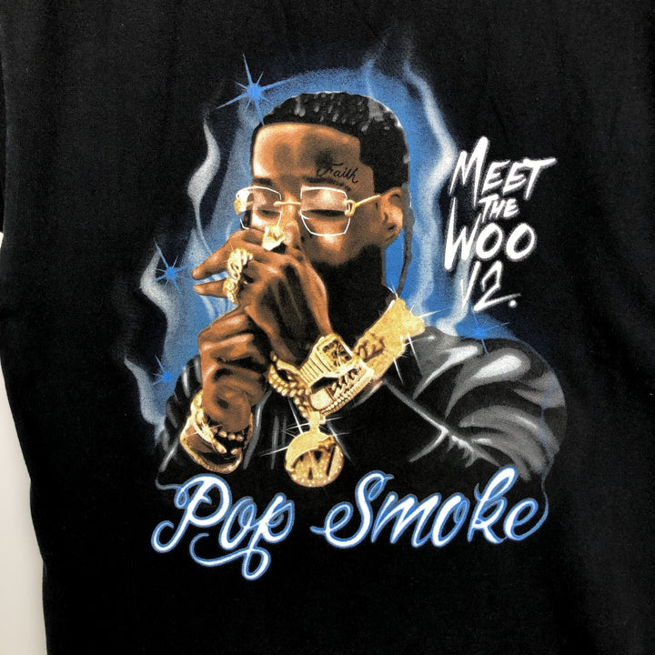 POP SMOKE Rap T-shirt, Men's M size unclear black type Vintage Second Hand