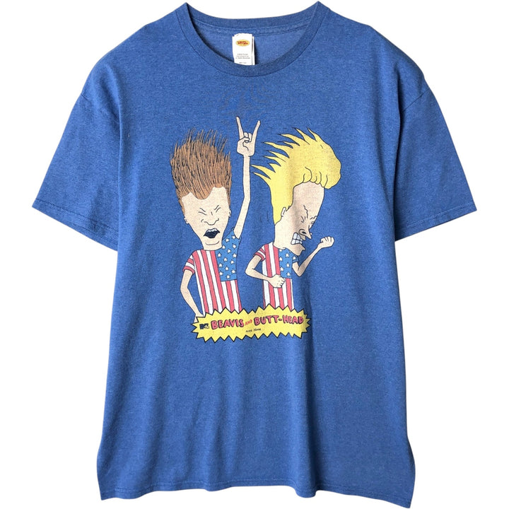 DELTA MTV BEAVIS AND BUTT-HEAD Character Print T-Shirt (Men's Size L) cotton blue type Vintage Second Hand