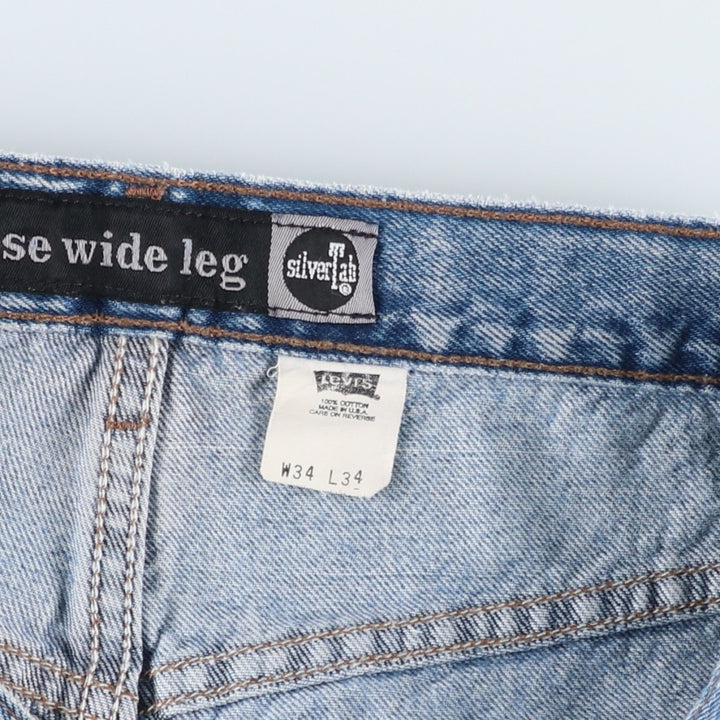 1990'S Levi's Silver Tab Loose Wide Leg Tapered Denim Pants, Made in USA, Men's Size W34 (approx.), Vintage cotton blue type Vintage Second Hand