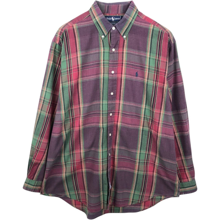 Ralph Lauren Madras Check Long Sleeve Button-Down Check Shirt, Men's XL cotton Red type red-purple Vintage Second Hand