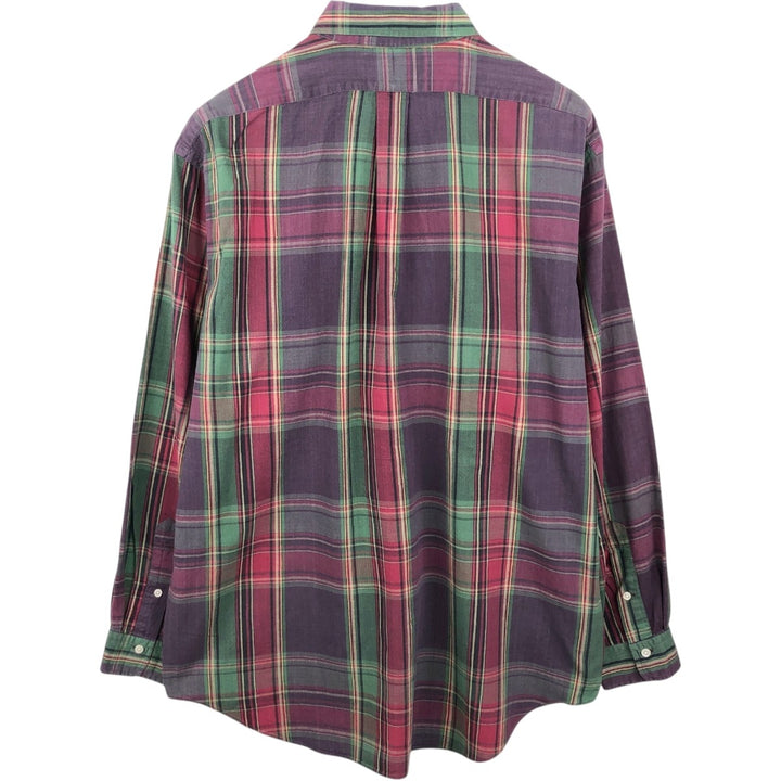 Ralph Lauren Madras Check Long Sleeve Button-Down Check Shirt, Men's XL cotton Red type red-purple Vintage Second Hand