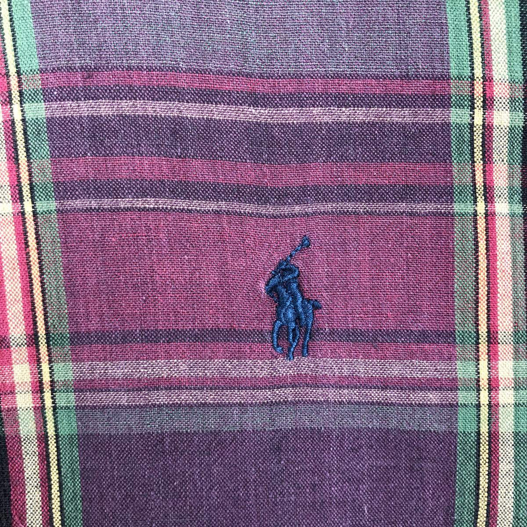 Ralph Lauren Madras Check Long Sleeve Button-Down Check Shirt, Men's XL cotton Red type red-purple Vintage Second Hand
