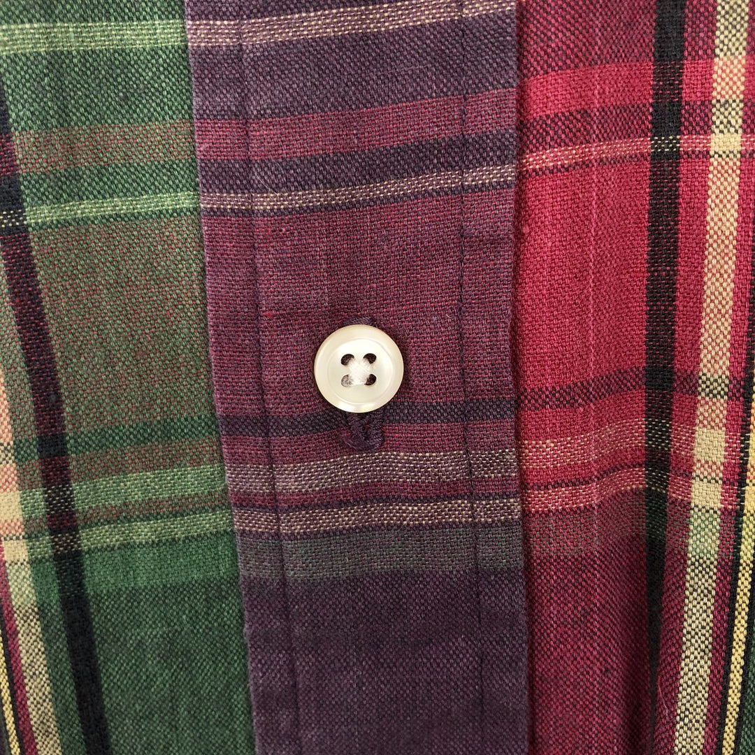 Ralph Lauren Madras Check Long Sleeve Button-Down Check Shirt, Men's XL cotton Red type red-purple Vintage Second Hand