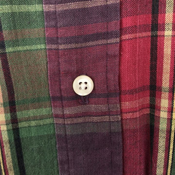 Ralph Lauren Madras Check Long Sleeve Button-Down Check Shirt, Men's XL cotton Red type red-purple Vintage Second Hand