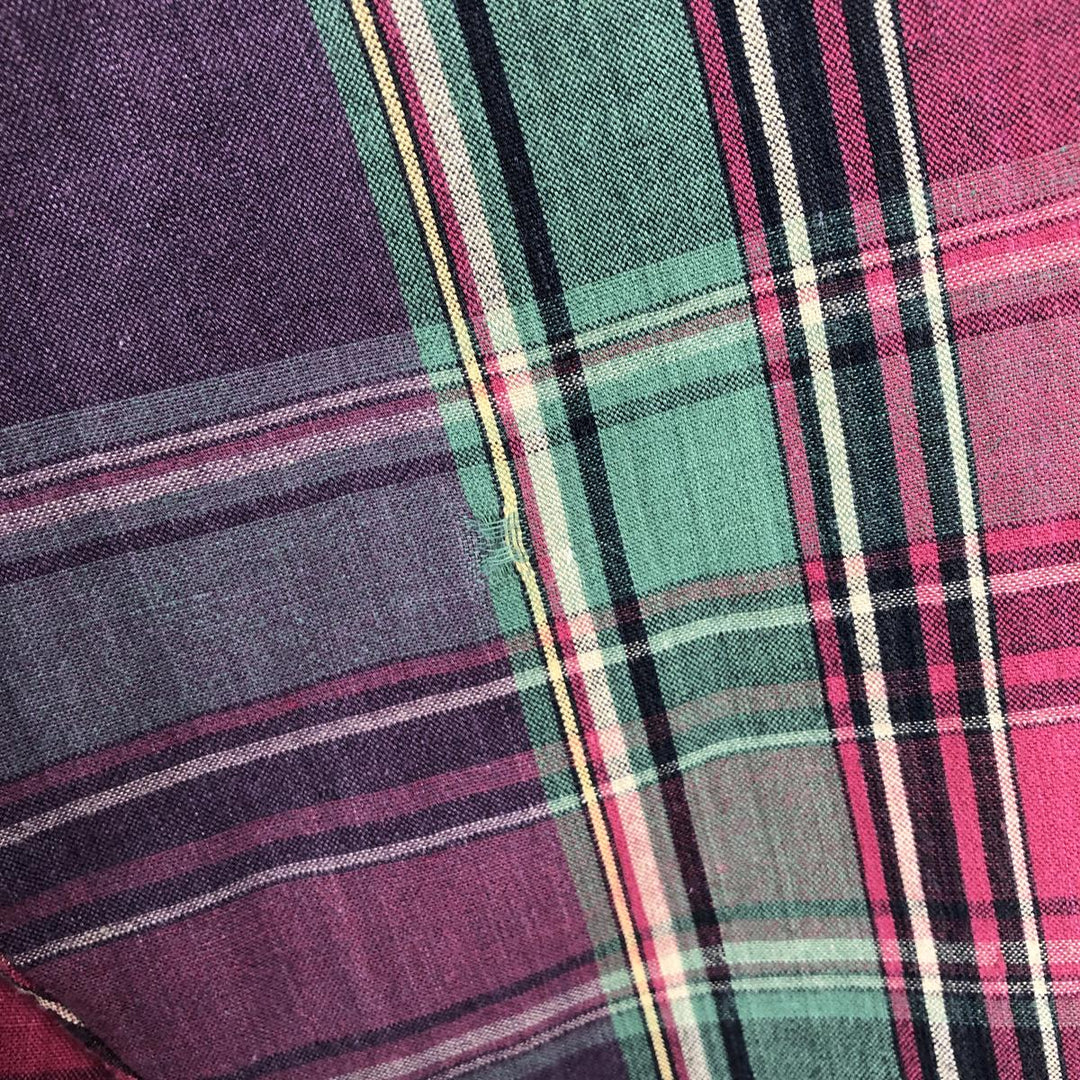 Ralph Lauren Madras Check Long Sleeve Button-Down Check Shirt, Men's XL cotton Red type red-purple Vintage Second Hand