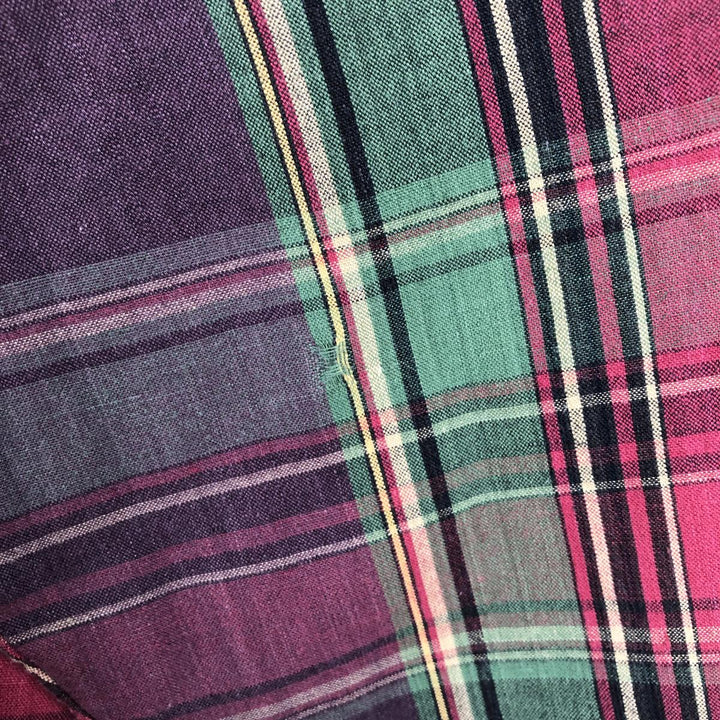 Ralph Lauren Madras Check Long Sleeve Button-Down Check Shirt, Men's XL cotton Red type red-purple Vintage Second Hand