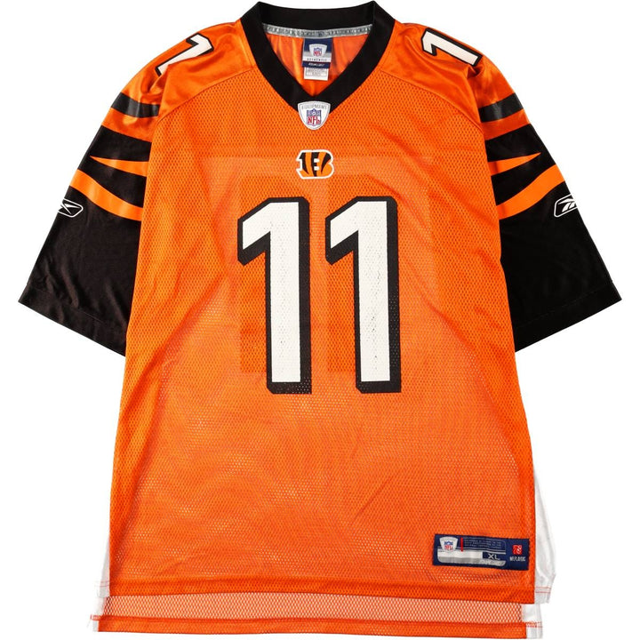 Reebok NFL Cincinnati Bengals Mesh V-Neck Football 3/4 Sleeve T-Shirt (Men's Size XL) Nylon orange type Vintage Second Hand
