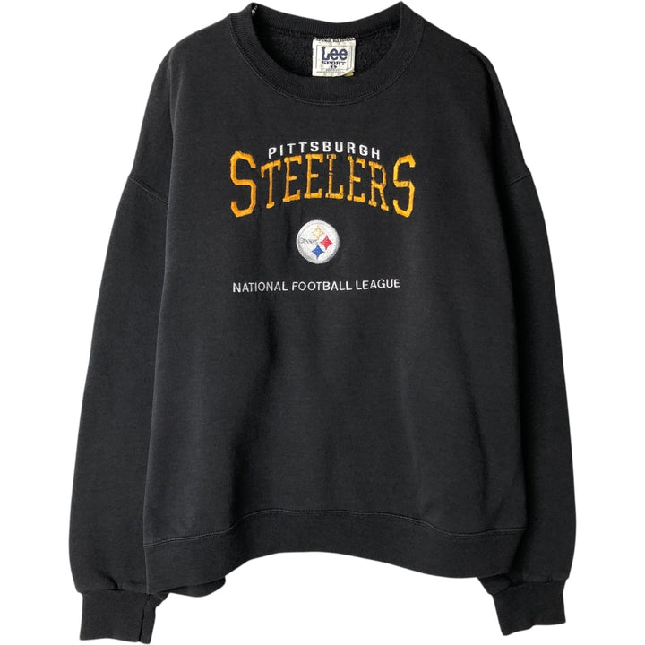 90'S Lee SPORT NFL Pittsburgh Steelers Logo Sweatshirt, Made in USA, Men's Size L (approx.), Vintage unclear black type Vintage Second Hand