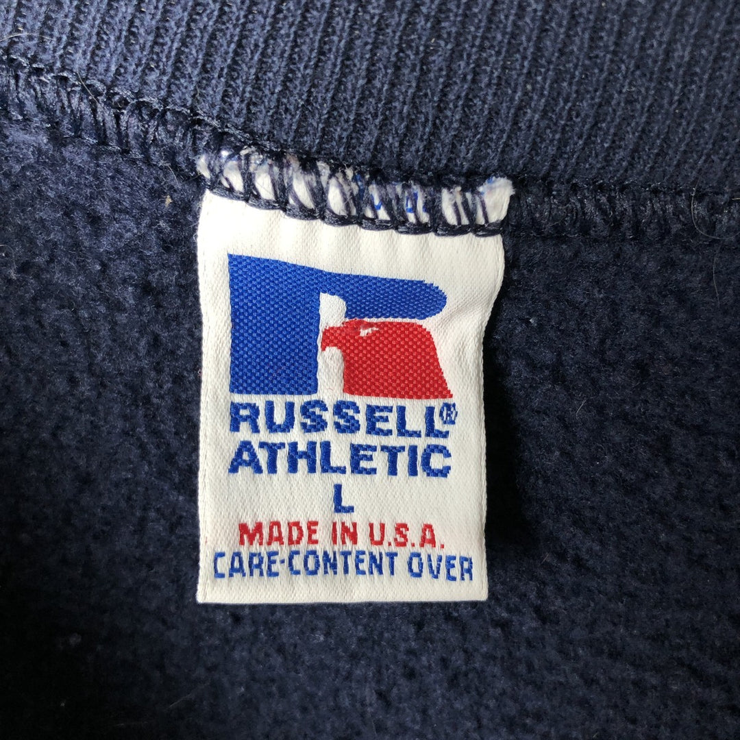 90'S Russell Athletic College Character Sweatshirt, Made in USA, Men's Size L (Equivalent), Vintage cotton navy blue type Vintage Second Hand