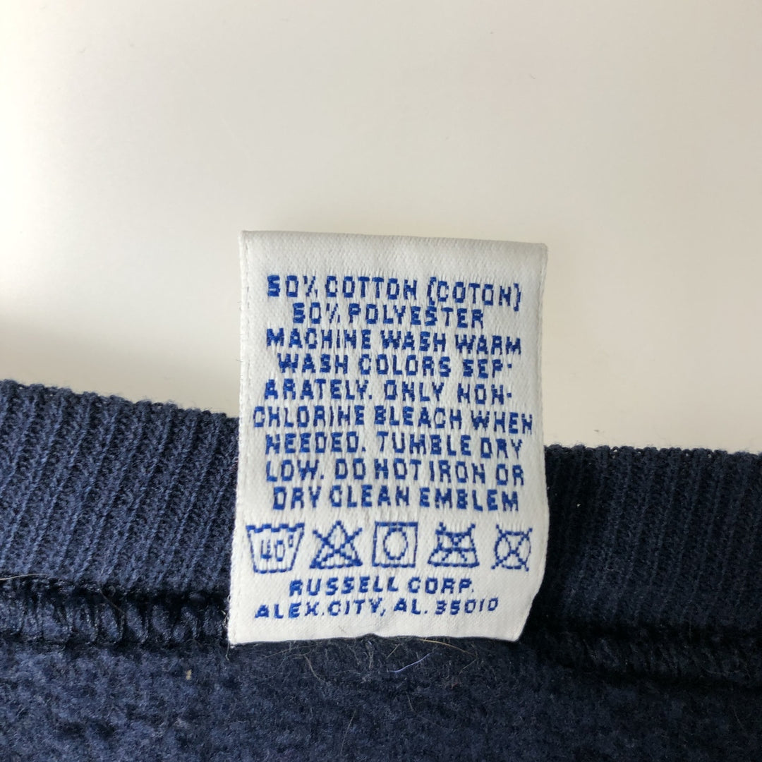 90'S Russell Athletic College Character Sweatshirt, Made in USA, Men's Size L (Equivalent), Vintage cotton navy blue type Vintage Second Hand
