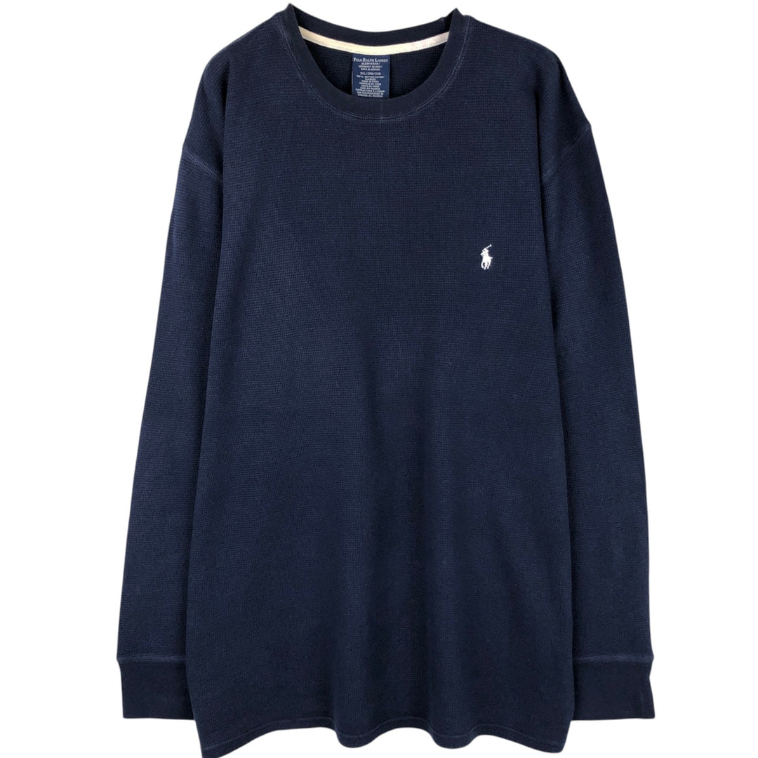 Ralph Lauren Thermal T-Shirt, Waffle, Men's XXL cotton navy blue type Vintage Second Hand