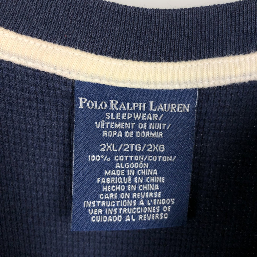 Ralph Lauren Thermal T-Shirt, Waffle, Men's XXL cotton navy blue type Vintage Second Hand