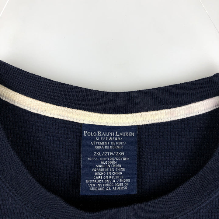 Ralph Lauren Thermal T-Shirt, Waffle, Men's XXL cotton navy blue type Vintage Second Hand