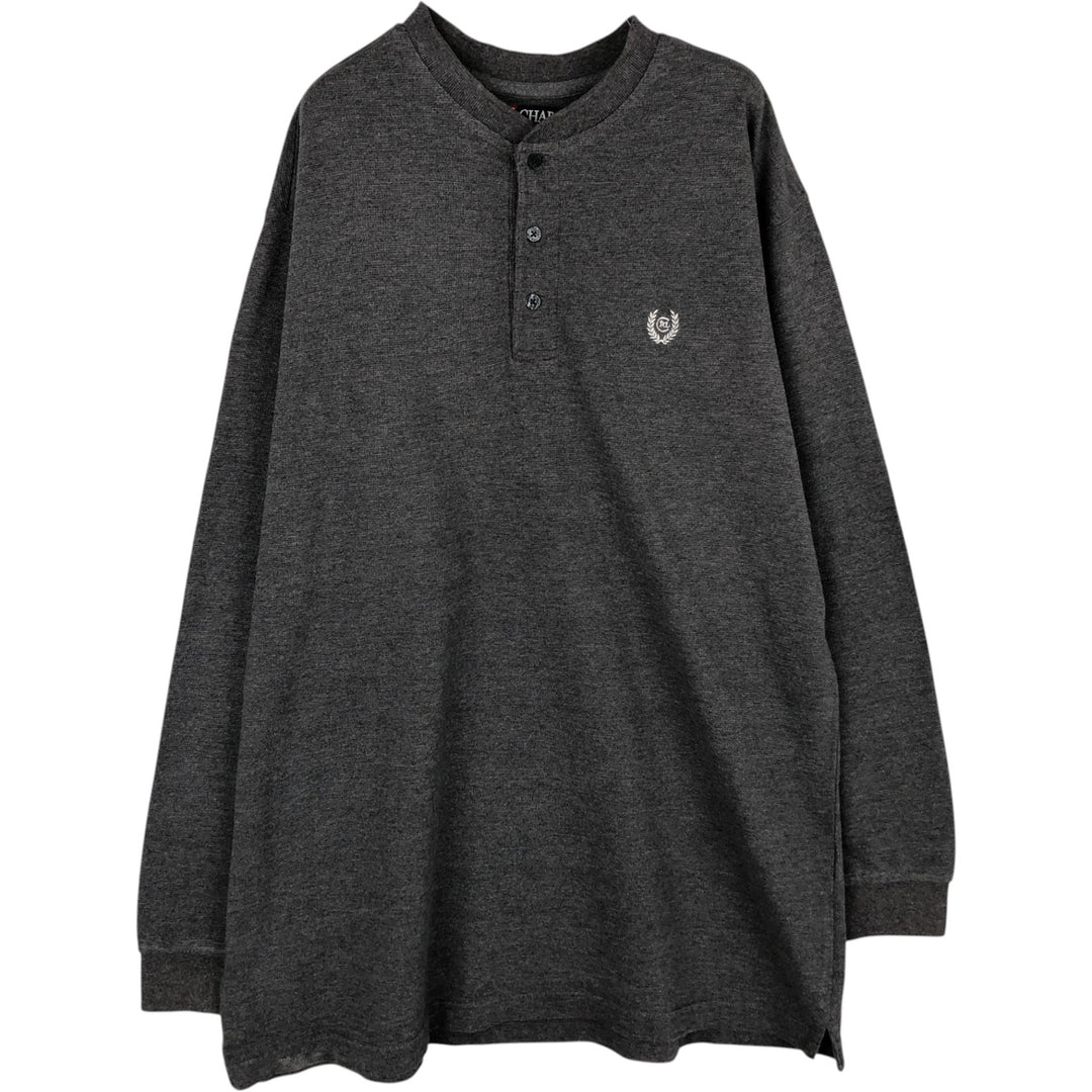 Ralph Lauren CHAPS Henley neck thermal long T-shirt, men's size L cotton gray type Vintage Second Hand