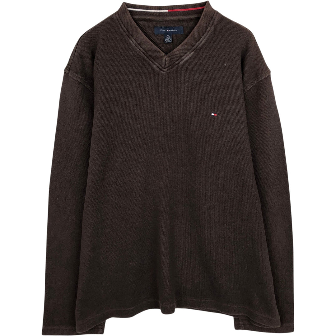 Tommy Hilfiger V-neck thermal long-sleeve t-shirt, men's size XL. cotton brown type Vintage Second Hand