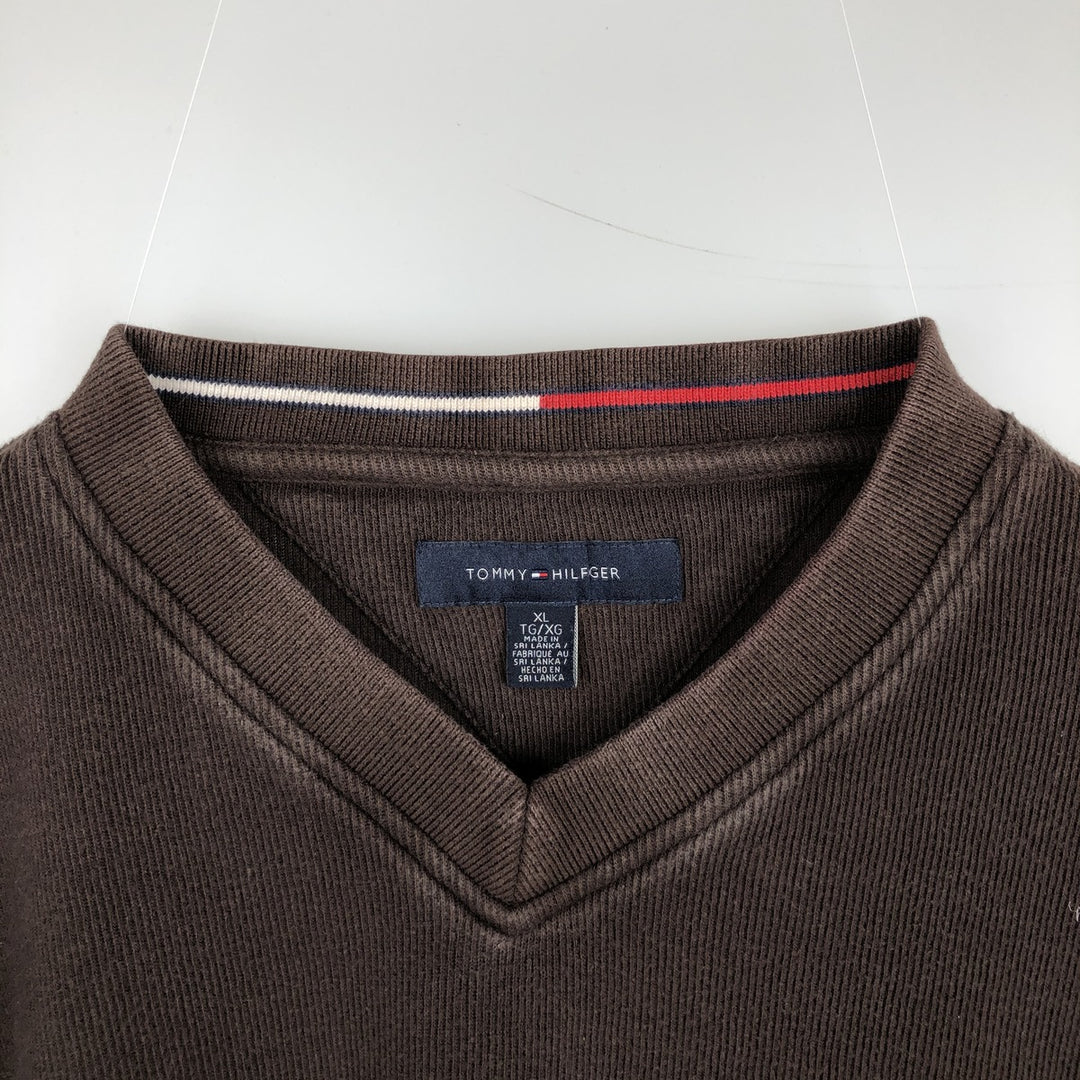 Tommy Hilfiger V-neck thermal long-sleeve t-shirt, men's size XL. cotton brown type Vintage Second Hand